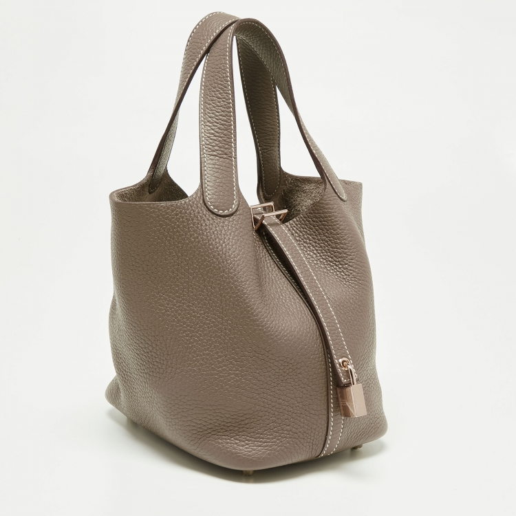 Pre Owned Hermes Etoupe Taurillon Clemence Leather Picotin Lock 18 Bag