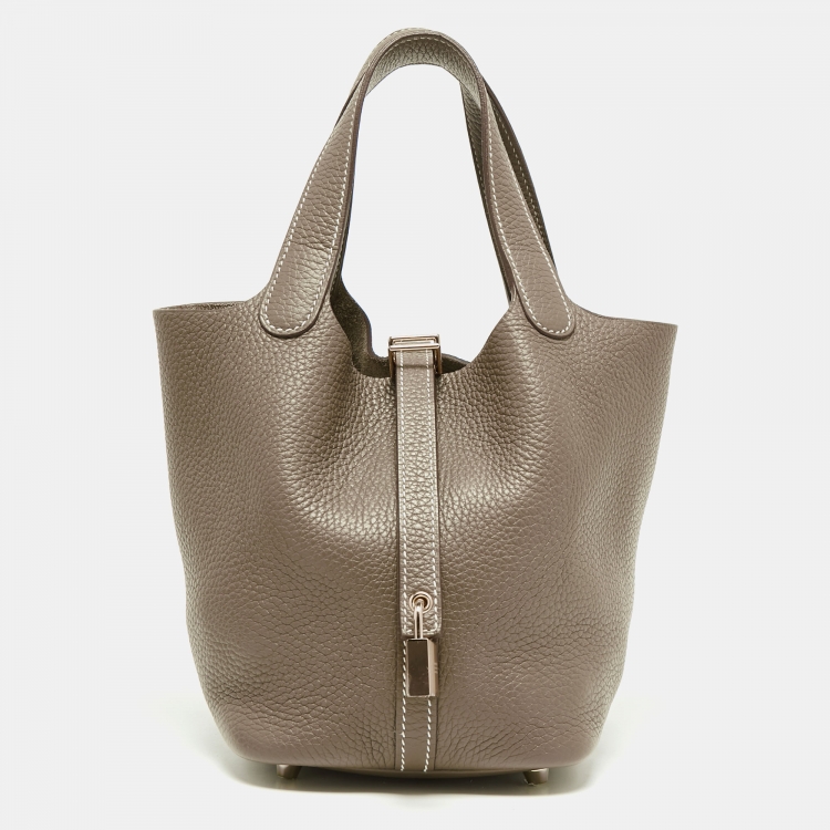 Pre Owned Hermes Etoupe Taurillon Clemence Leather Picotin Lock 18 Bag