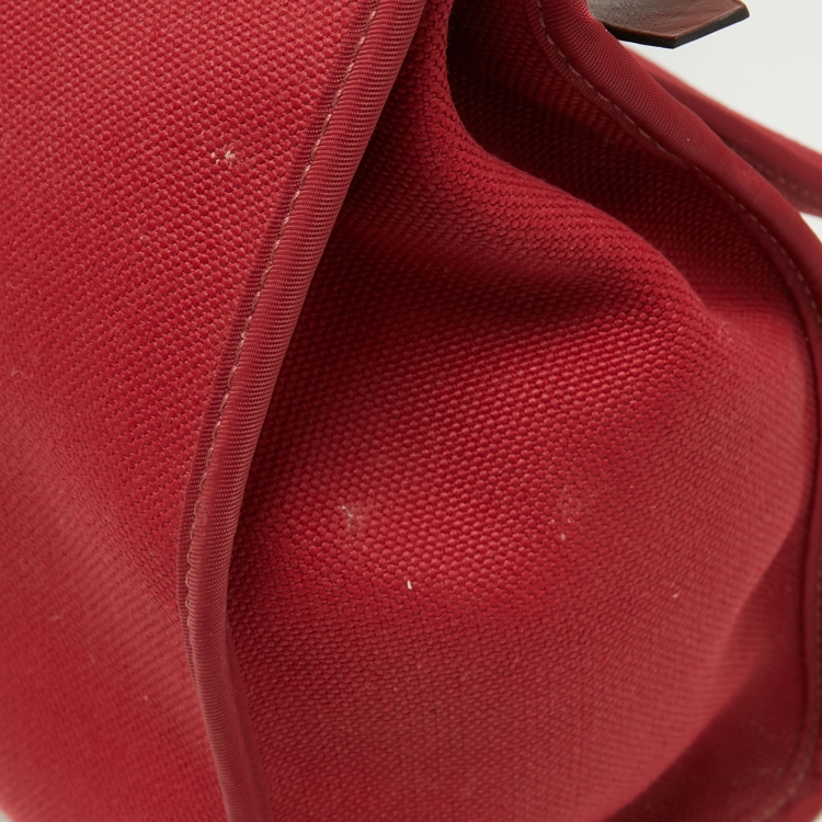 Pre Owned Hermès  Rouge Grenat/Rouge H Canvas and Leather Herbag Zip 31 Bag