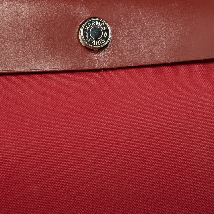 Pre Owned Hermès  Rouge Grenat/Rouge H Canvas and Leather Herbag Zip 31 Bag