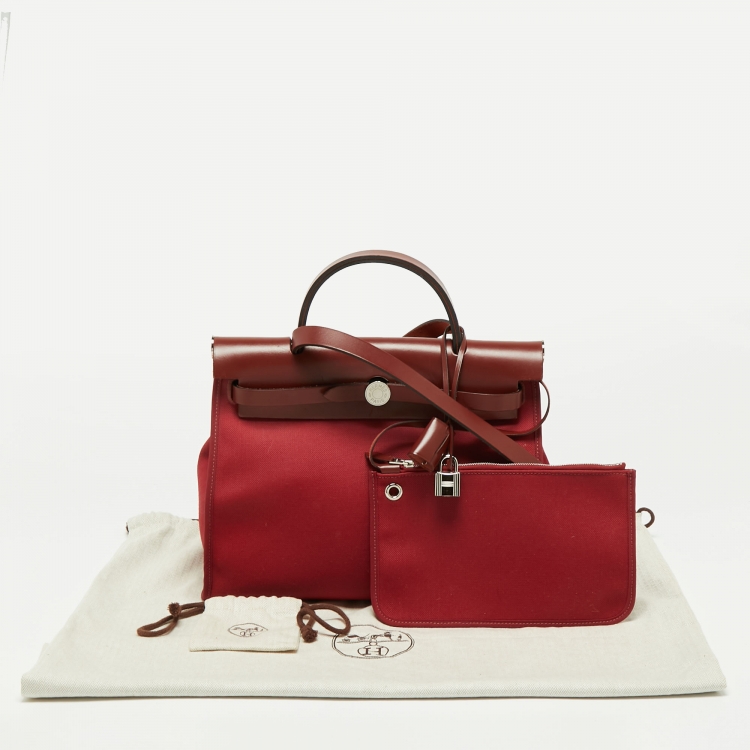 Pre Owned Hermès  Rouge Grenat/Rouge H Canvas and Leather Herbag Zip 31 Bag