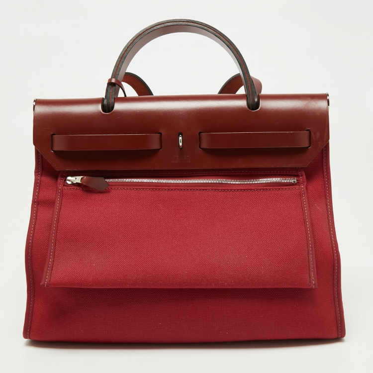 Pre Owned Hermès  Rouge Grenat/Rouge H Canvas and Leather Herbag Zip 31 Bag