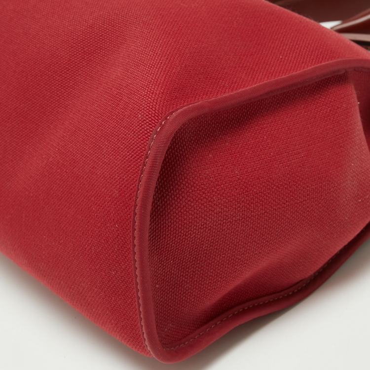 Pre Owned Hermès  Rouge Grenat/Rouge H Canvas and Leather Herbag Zip 31 Bag