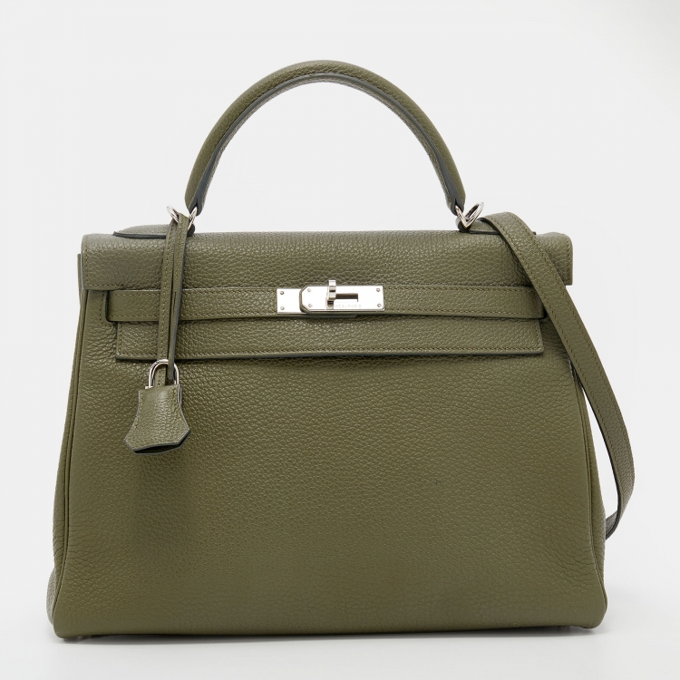 مملوكة مسبقًا Hermes Vert Veronese Togo Leather Palladium Finish Retourne Kelly 32 Bag