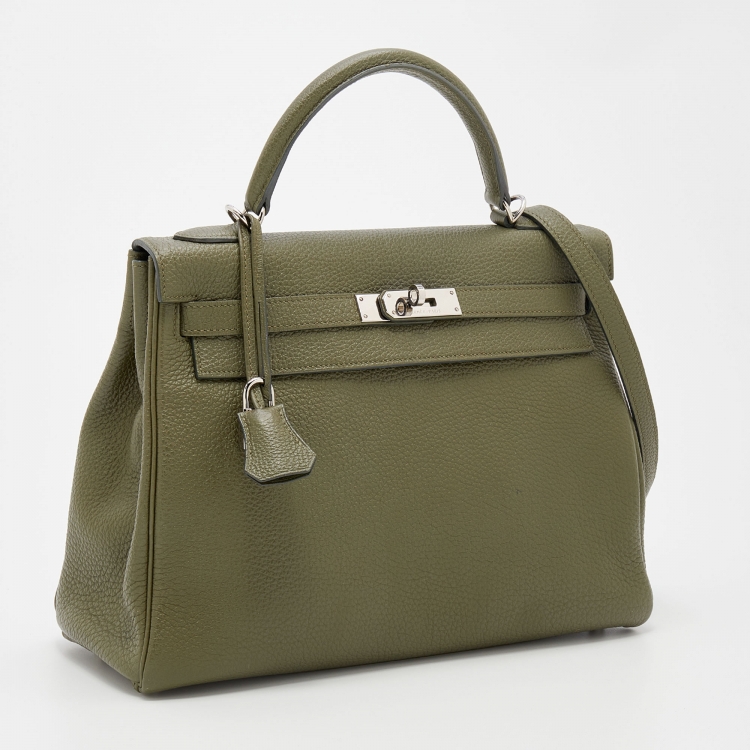 مملوكة مسبقًا Hermes Vert Veronese Togo Leather Palladium Finish Retourne Kelly 32 Bag