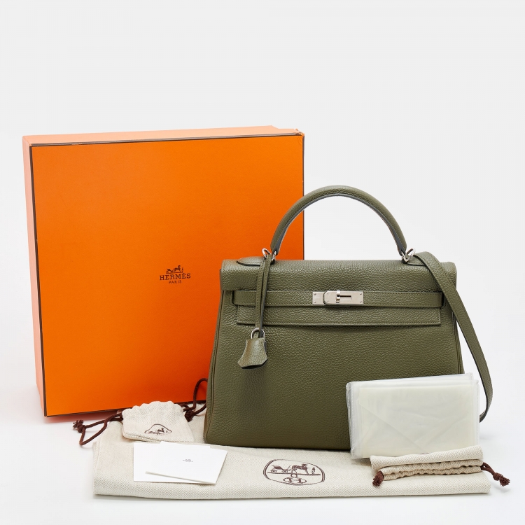 مملوكة مسبقًا Hermes Vert Veronese Togo Leather Palladium Finish Retourne Kelly 32 Bag