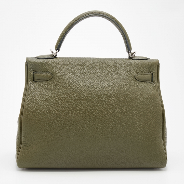 مملوكة مسبقًا Hermes Vert Veronese Togo Leather Palladium Finish Retourne Kelly 32 Bag