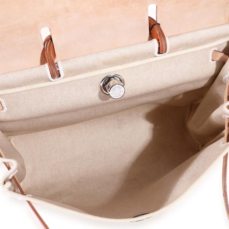 Pre Owned Hermes Ecru Toile & Natural Vache Hunter 2-in-1 Herbag 39 PHW