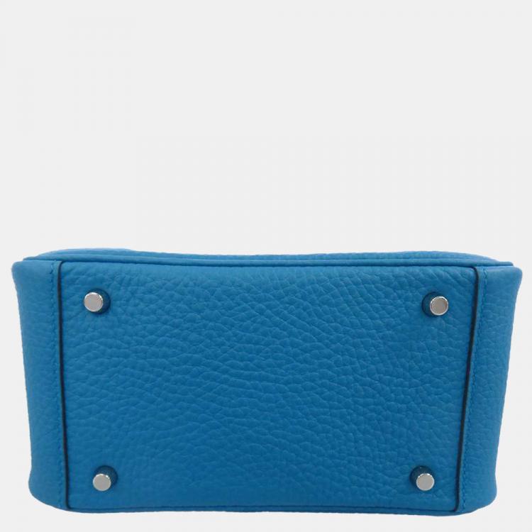 Pre Owned Hermes Blue Taurillon Clemence Leather Mini Lindy 20 Shoulder Bag