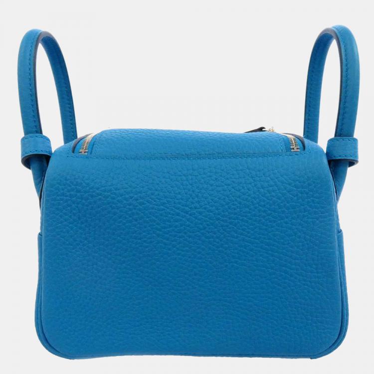 Pre Owned Hermes Blue Taurillon Clemence Leather Mini Lindy 20 Shoulder Bag