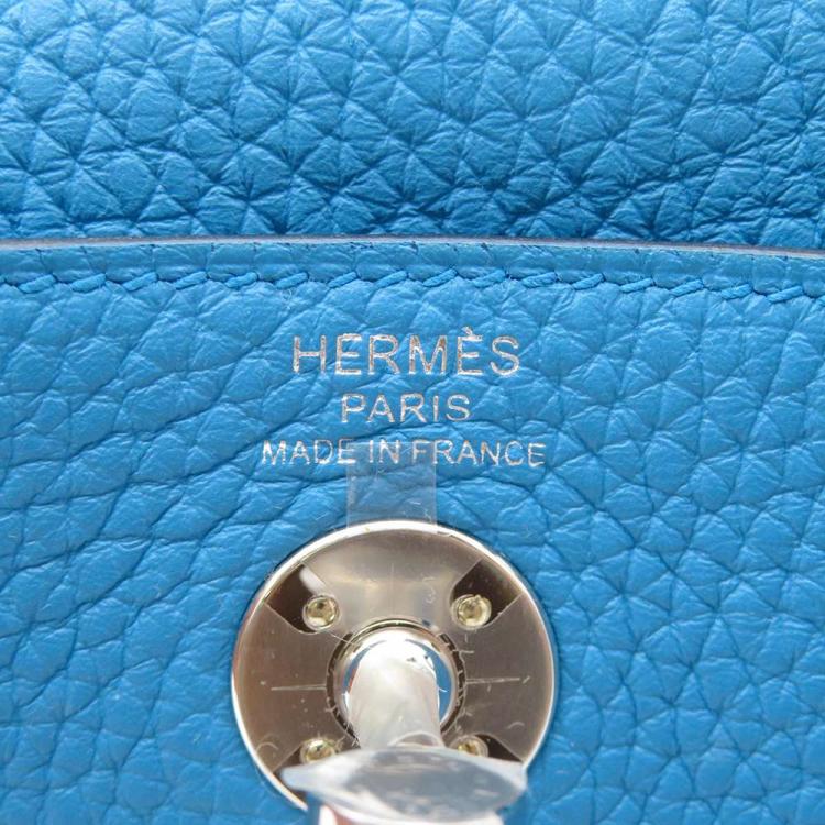 Pre Owned Hermes Blue Taurillon Clemence Leather Mini Lindy 20 Shoulder Bag