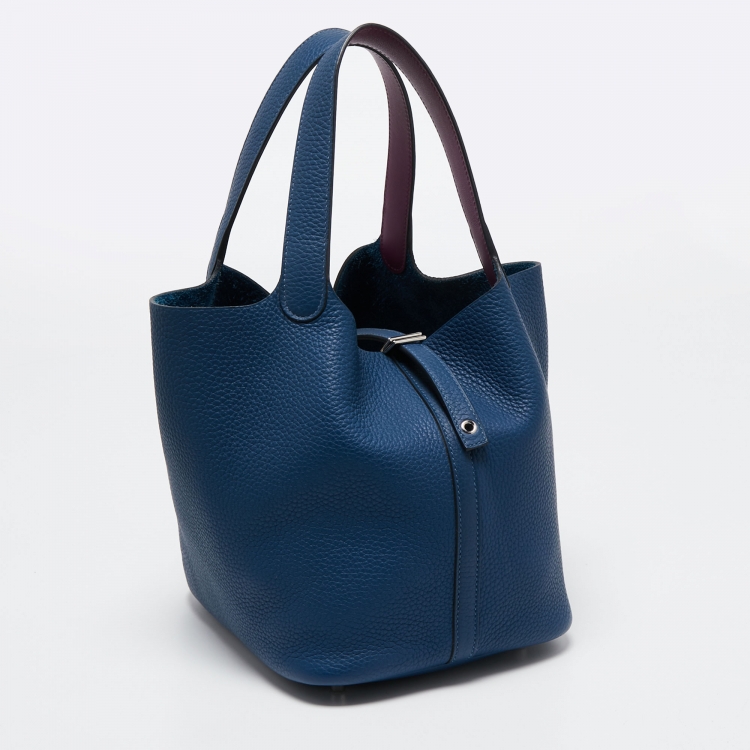 Pre Owned Hermes Deep Blue/Anemone Clemence Leather Picotin Lock 22 Bag