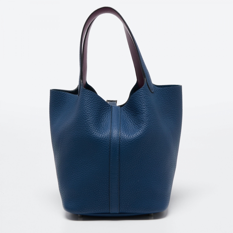 Pre Owned Hermes Deep Blue/Anemone Clemence Leather Picotin Lock 22 Bag