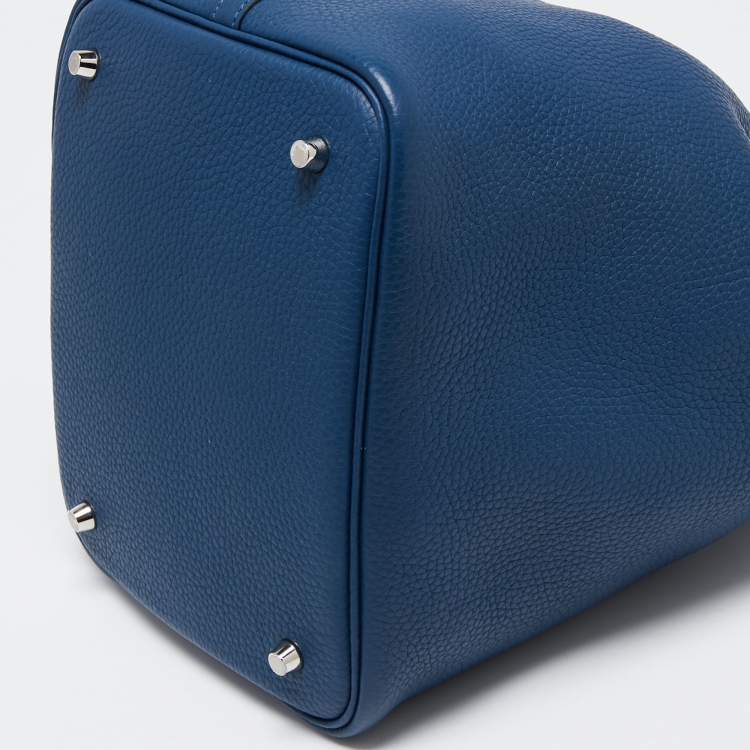 Pre Owned Hermes Deep Blue/Anemone Clemence Leather Picotin Lock 22 Bag