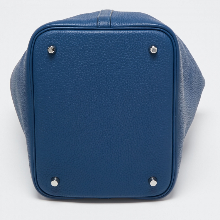 Pre Owned Hermes Deep Blue/Anemone Clemence Leather Picotin Lock 22 Bag