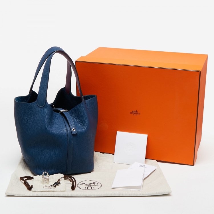 Pre Owned Hermes Deep Blue/Anemone Clemence Leather Picotin Lock 22 Bag