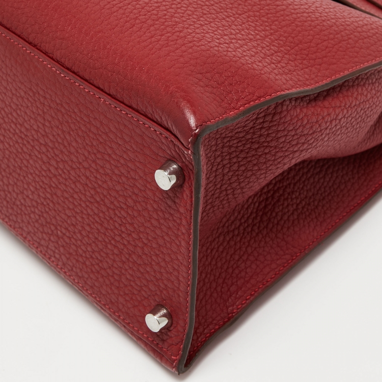 مملوكة مسبقًا Hermes Rouge Garance Fjord Leather Palladium Finish Kelly Sellier 35 Bag