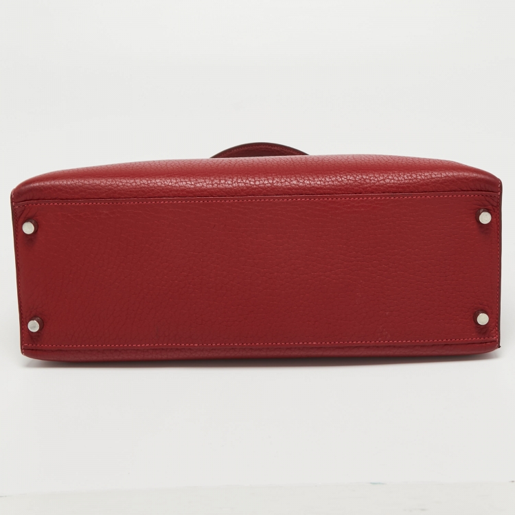مملوكة مسبقًا Hermes Rouge Garance Fjord Leather Palladium Finish Kelly Sellier 35 Bag