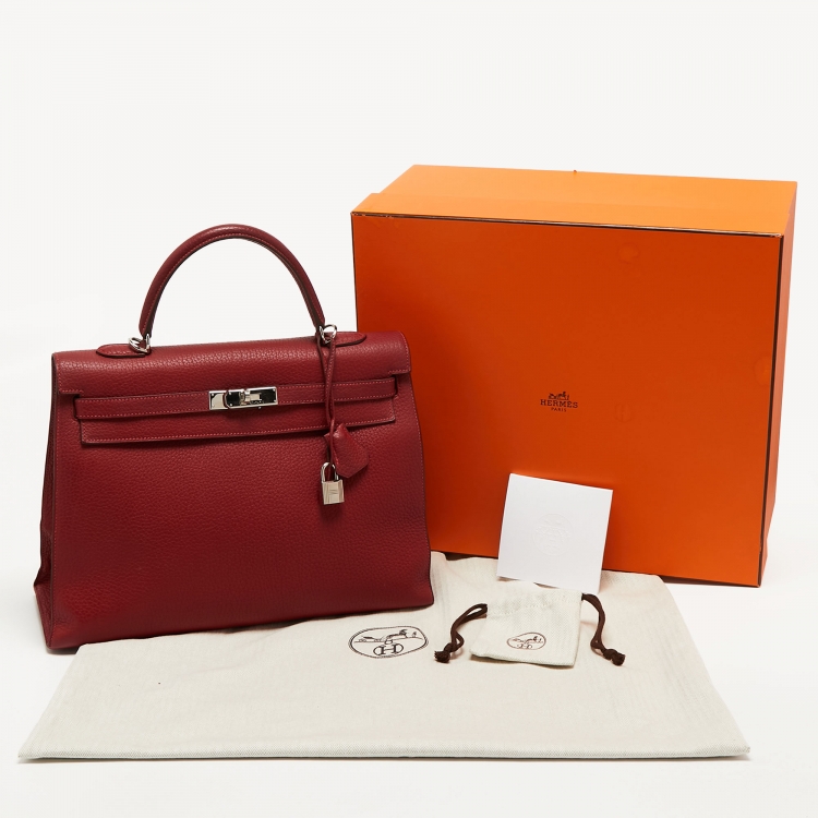 مملوكة مسبقًا Hermes Rouge Garance Fjord Leather Palladium Finish Kelly Sellier 35 Bag