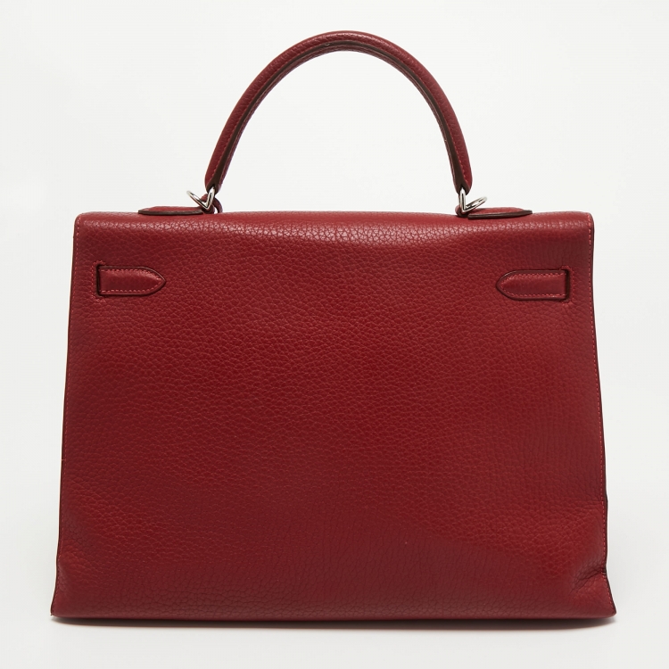 مملوكة مسبقًا Hermes Rouge Garance Fjord Leather Palladium Finish Kelly Sellier 35 Bag
