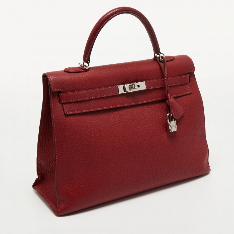 مملوكة مسبقًا Hermes Rouge Garance Fjord Leather Palladium Finish Kelly Sellier 35 Bag