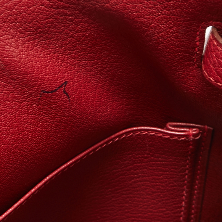 مملوكة مسبقًا Hermes Rouge Garance Fjord Leather Palladium Finish Kelly Sellier 35 Bag