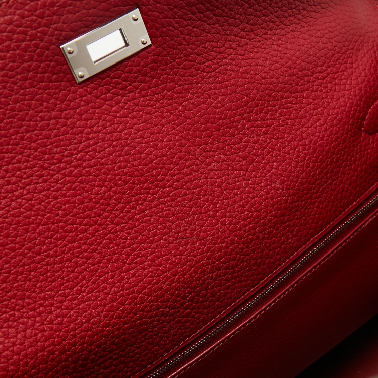 مملوكة مسبقًا Hermes Rouge Garance Fjord Leather Palladium Finish Kelly Sellier 35 Bag