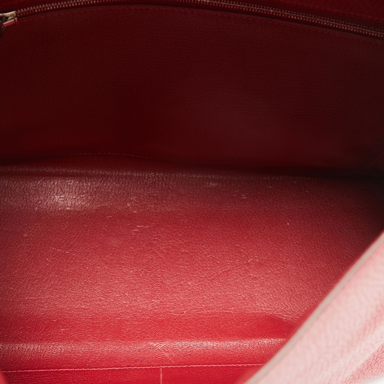 مملوكة مسبقًا Hermes Rouge Garance Fjord Leather Palladium Finish Kelly Sellier 35 Bag
