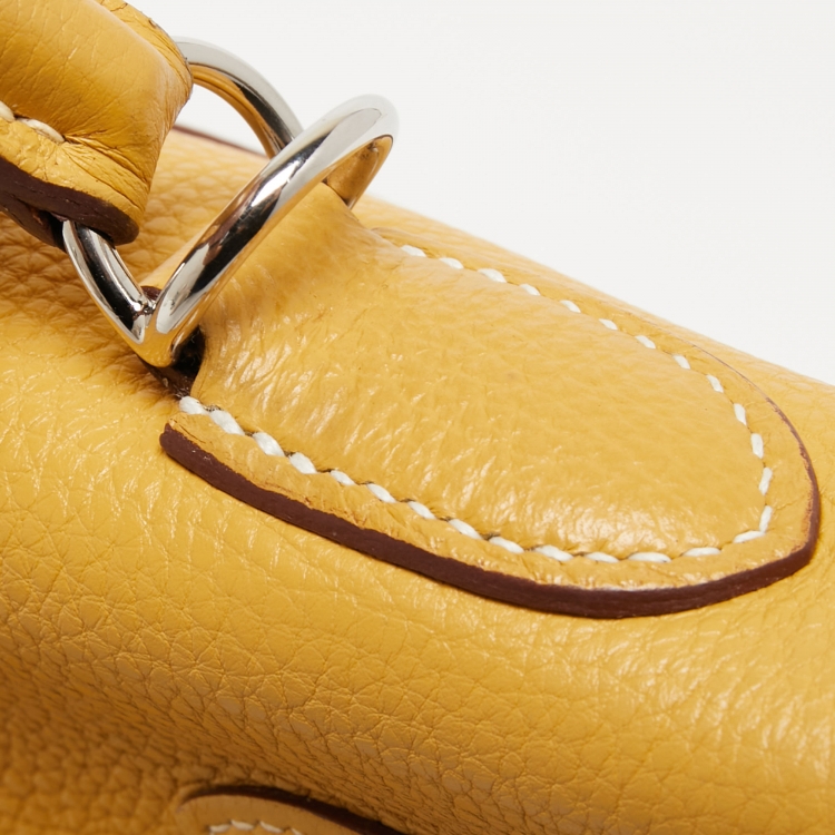 Pre Owned Hermes Jaune Togo Leather Palladium Finish Retourne Kelly 32 Bag