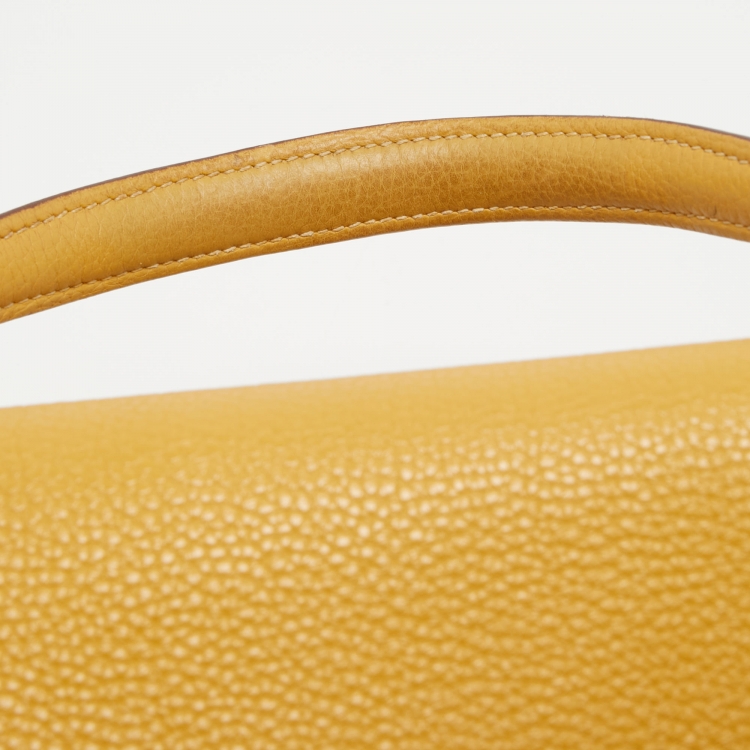 Pre Owned Hermes Jaune Togo Leather Palladium Finish Retourne Kelly 32 Bag