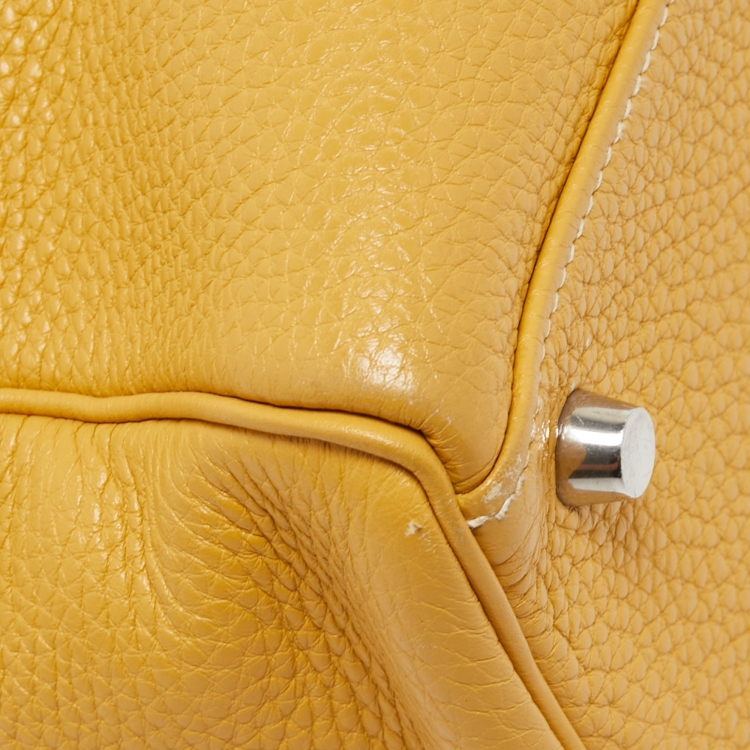 Pre Owned Hermes Jaune Togo Leather Palladium Finish Retourne Kelly 32 Bag