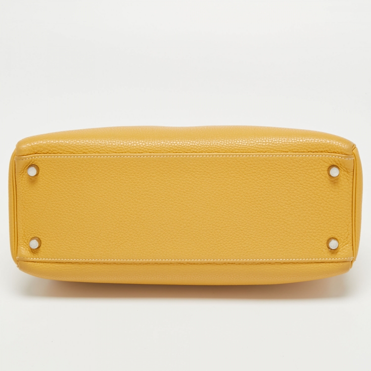 Pre Owned Hermes Jaune Togo Leather Palladium Finish Retourne Kelly 32 Bag