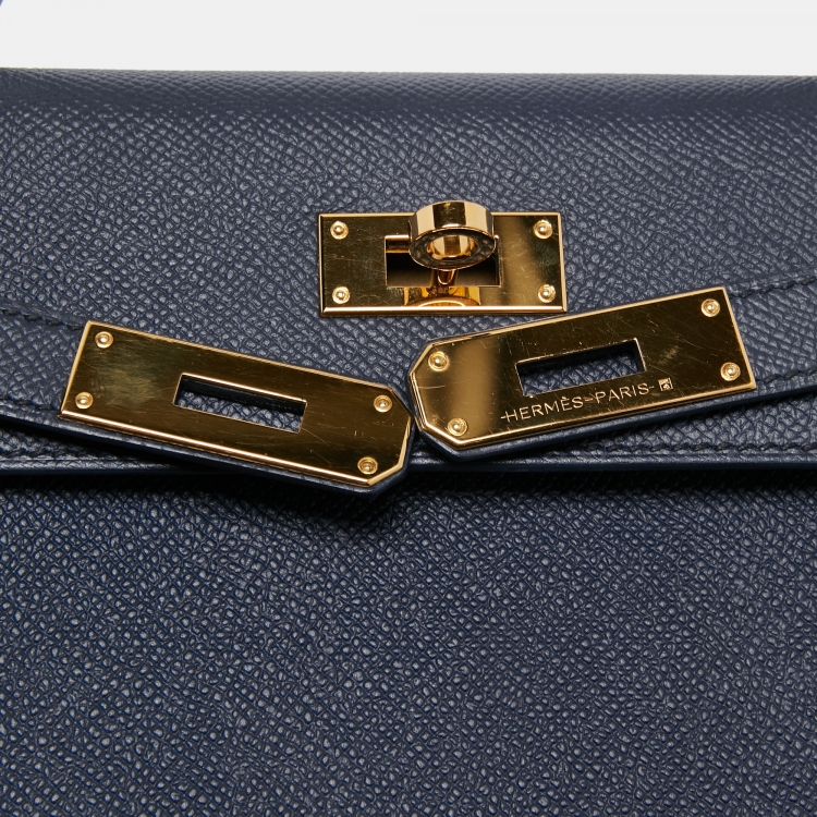 Pre Owned Hermes Blue Nuit Epsom Leather Gold Finish Kelly Sellier 28 Bag