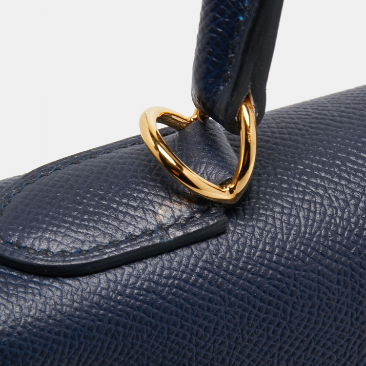 Pre Owned Hermes Blue Nuit Epsom Leather Gold Finish Kelly Sellier 28 Bag