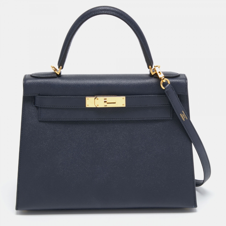 Hermes Blue Nuit Epsom Leather Gold Finish Kelly Sellier 28 Bag Hermes ...