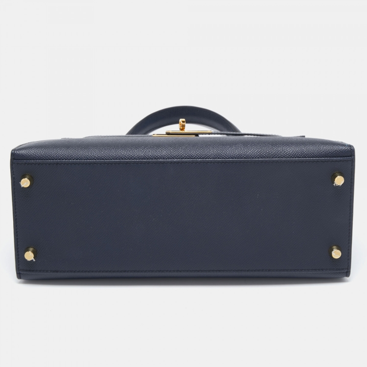 Pre Owned Hermes Blue Nuit Epsom Leather Gold Finish Kelly Sellier 28 Bag