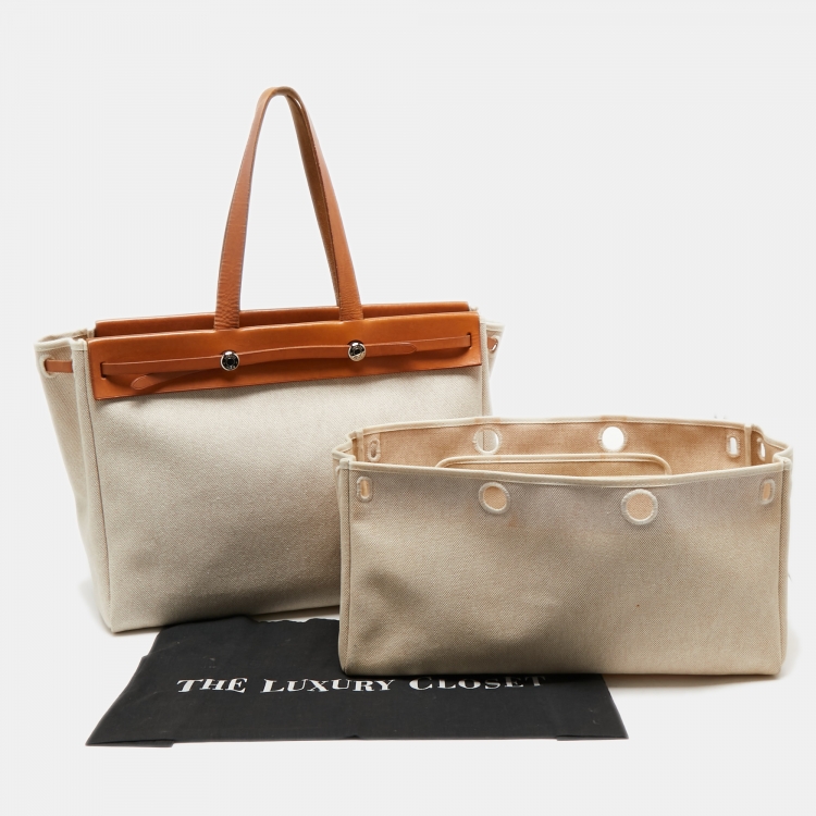 Pre Owned HERMES Natural Canvas and Leather Herbag Cabas 2 in 1 Bag