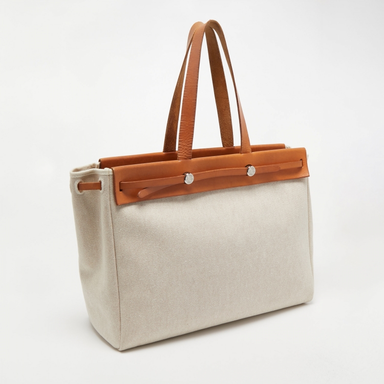 Pre Owned HERMES Natural Canvas and Leather Herbag Cabas 2 in 1 Bag