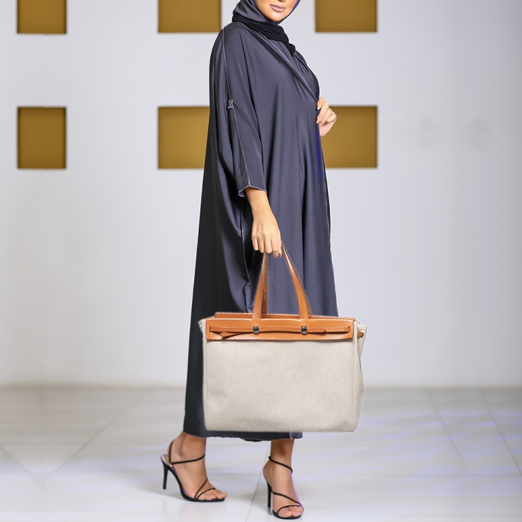 Pre Owned HERMES Natural Canvas and Leather Herbag Cabas 2 in 1 Bag