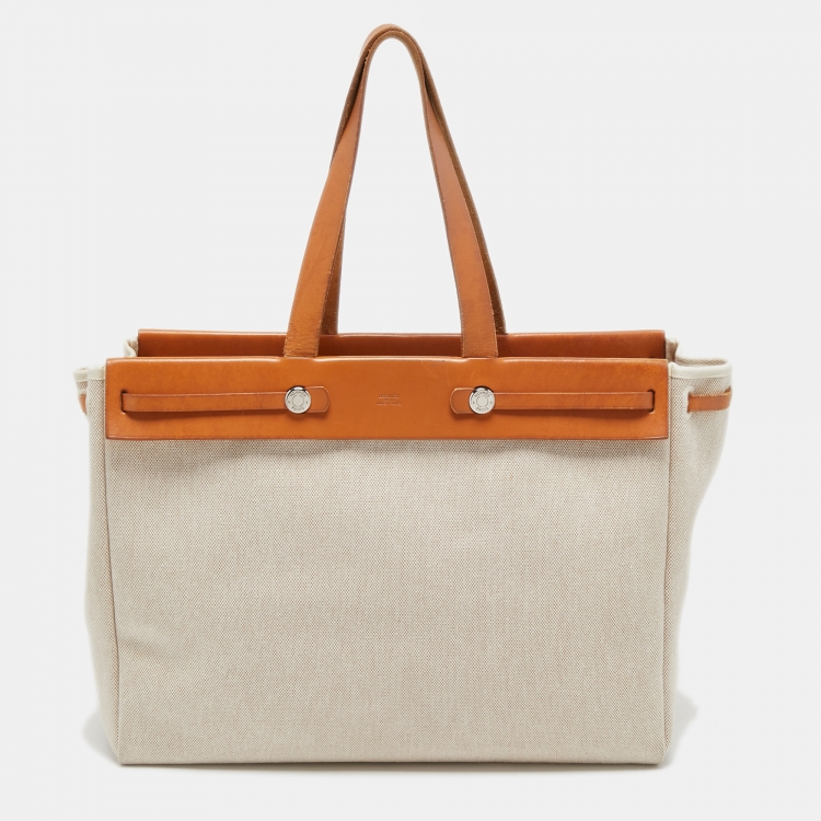 Pre Owned HERMES Natural Canvas and Leather Herbag Cabas 2 in 1 Bag