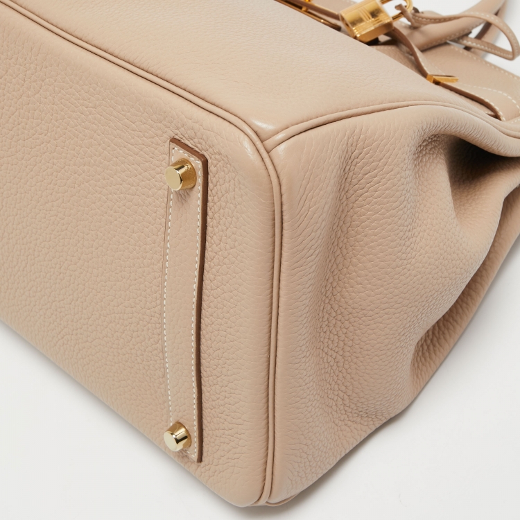 Pre Owned Hermes Trench Clemence Leather Gold Finish Birkin 35 Bag