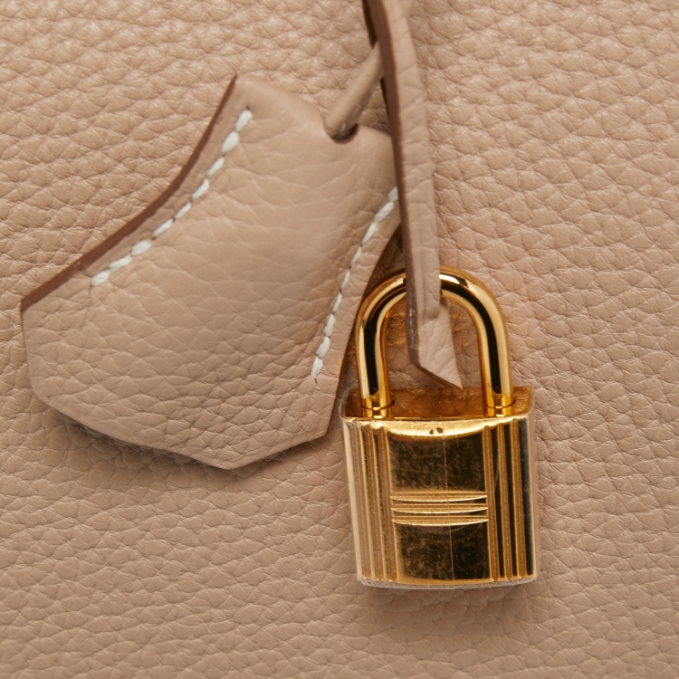 Pre Owned Hermes Trench Clemence Leather Gold Finish Birkin 35 Bag