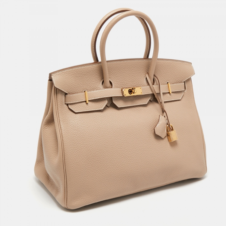 Pre Owned Hermes Trench Clemence Leather Gold Finish Birkin 35 Bag