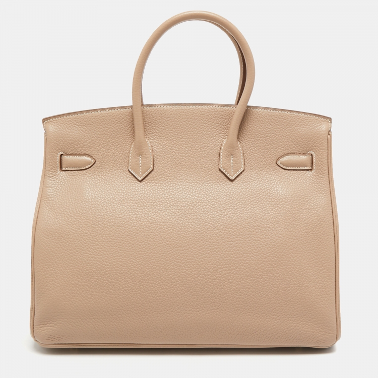 Pre Owned Hermes Trench Clemence Leather Gold Finish Birkin 35 Bag