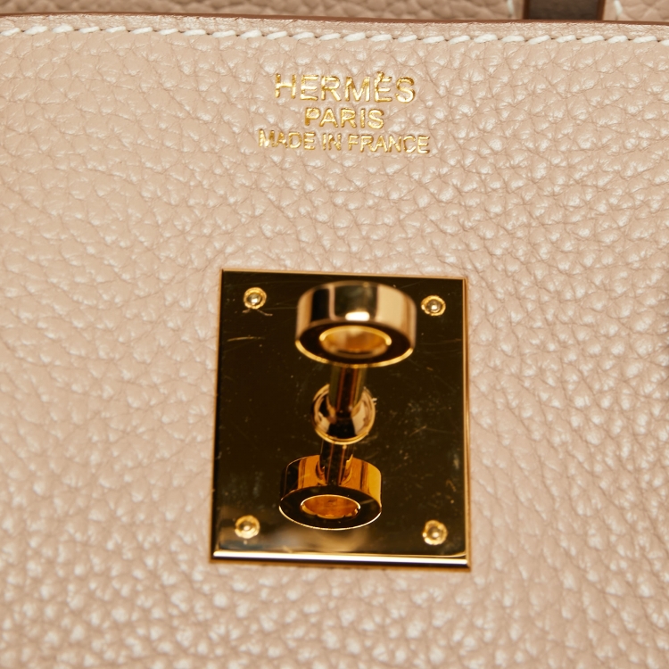 Pre Owned Hermes Trench Clemence Leather Gold Finish Birkin 35 Bag