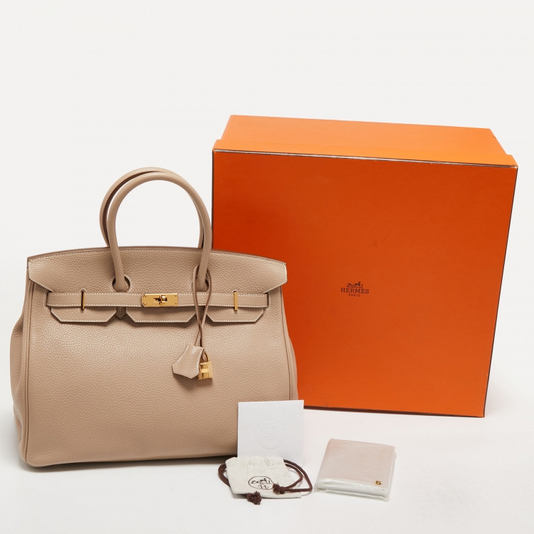 Pre Owned Hermes Trench Clemence Leather Gold Finish Birkin 35 Bag