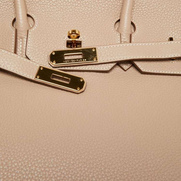Pre Owned Hermes Trench Clemence Leather Gold Finish Birkin 35 Bag