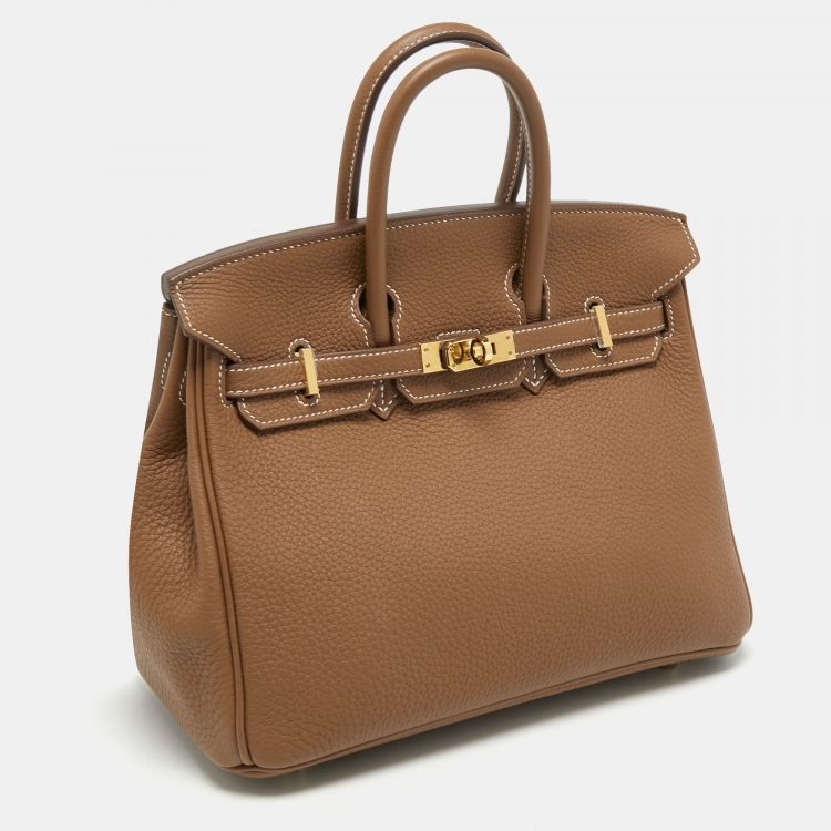 Pre Owned Hermes Gold Togo Leather Gold Finish Birkin 25 Bag
