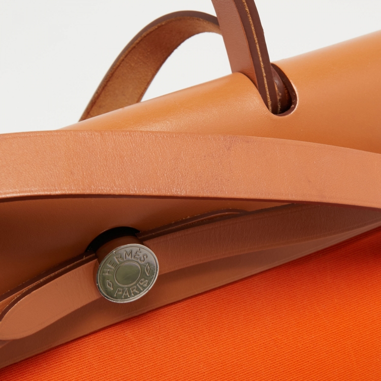 Pre Owned Hermes Feu/Natural Canvas and Leather Herbag Zip 31 Bag