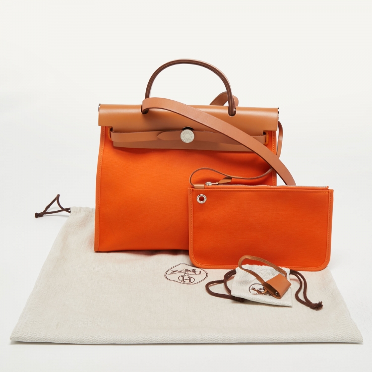 Pre Owned Hermes Feu/Natural Canvas and Leather Herbag Zip 31 Bag